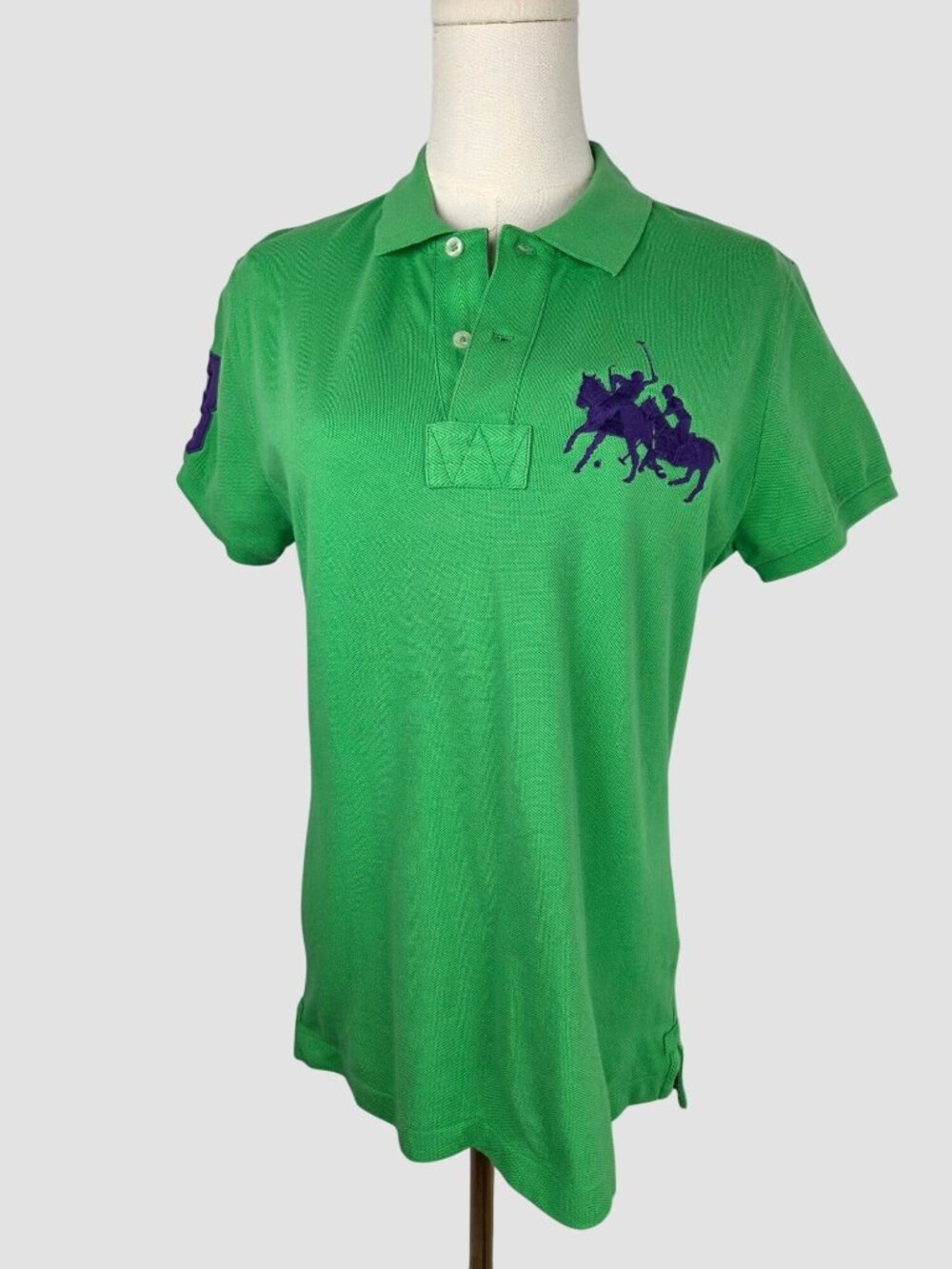 Polo Ralph Lauren Big Pony Polo Shirt Womens Sz M Short Sleeve Green Purple #3